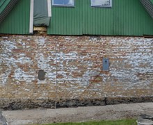 Netpuds murværk på gavl  i Vissenbjerg